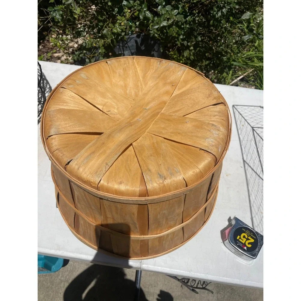 Vintage Wooden Half Bushel Apple Fruit Veggies Basket Fall Decor Metal Handles